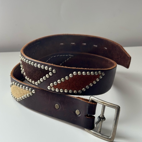 Hollywood Trading Company HTC Brown Leather Belt Men's 38 w/Studded Design - Picture 1 of 9
